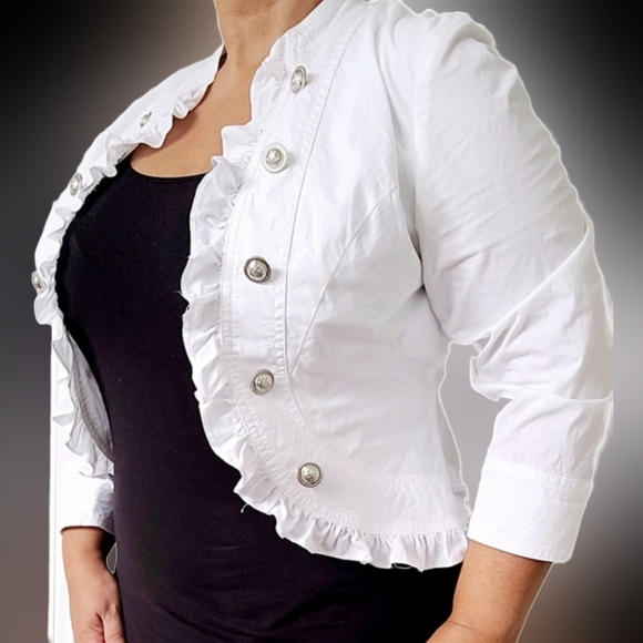 INC International Concepts Women Jacket Open Front Stretch Cotton White Medium P - Picture 5 of 16